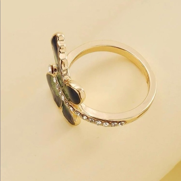 Butterfly Enamel Rhinestone Gold Ring - Picture 3 of 13